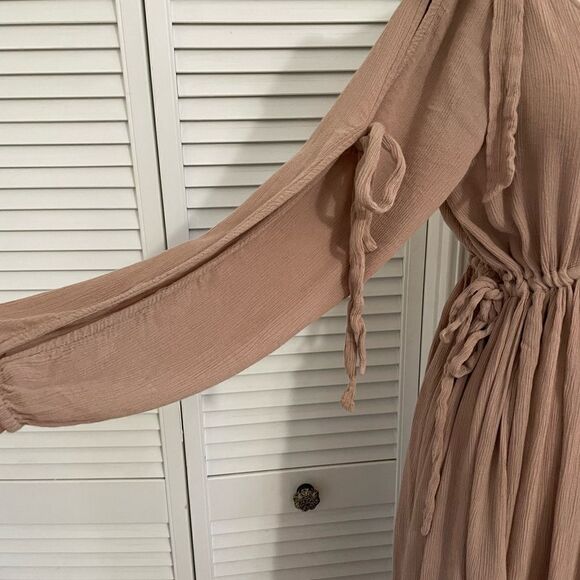 Free People Blush/Mauve Rayon Crinkle High-Low Flowy Dress Sz-S - Picture 3 of 14